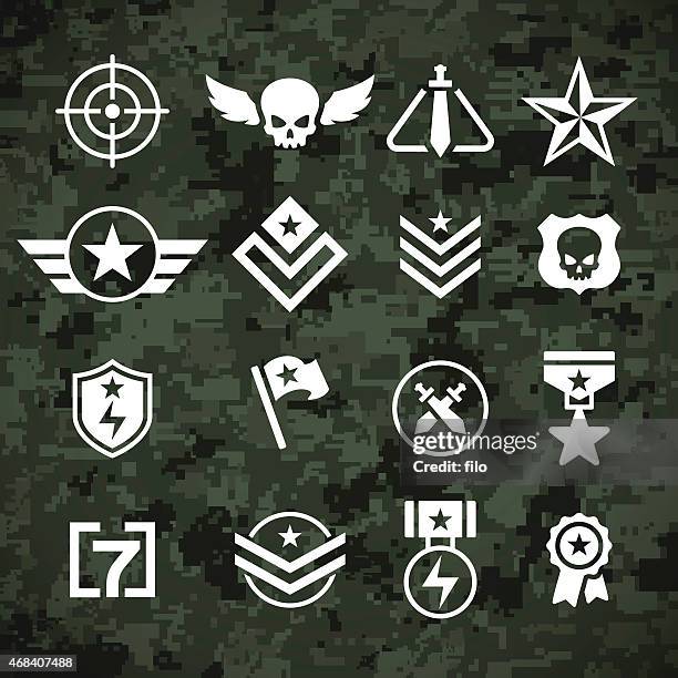 ilustrações, clipart, desenhos animados e ícones de militares e camoflage padrão símbolos - soldado exército