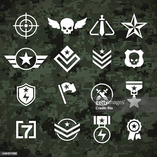 bildbanksillustrationer, clip art samt tecknat material och ikoner med military symbols and camoflage pattern - war veteran