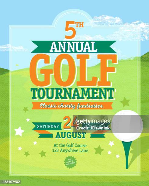vibrant golf tournament invitation design template on golf green background - golf competition stock illustrations