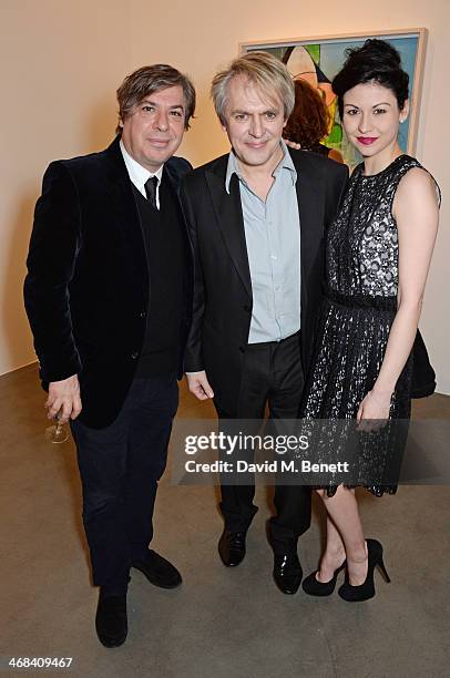 George Condo, Nick Rhodes and Nefer Suvio attend the opening reception at Simon Lee Gallery for an exhibition of new paintings by renowned American...