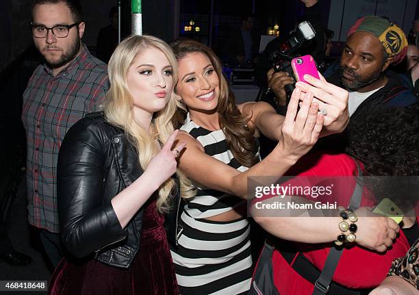 Singer Meghan Trainor and Miss USA Nia Sanchez attend the FULLBEAUTY Brands Launch event at Gustavino's on April 2, 2015 in New York City.