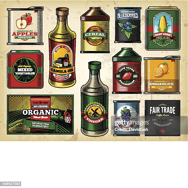 ilustraciones, imágenes clip art, dibujos animados e iconos de stock de elemento de granja fresca de comestibles - bottle illustration vintage