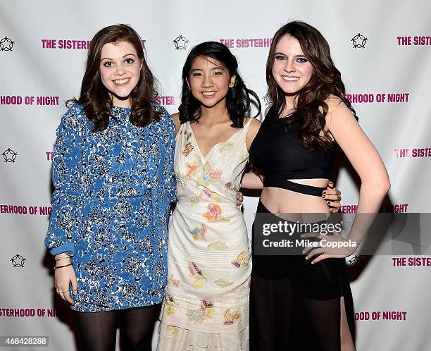 Actresses Georgie Henley, Willa Cuthrell-Tuttleman and Kara Hayward attend "The Sisterhood Of Night" NY Premiere and After Party on April 2, 2015 in...