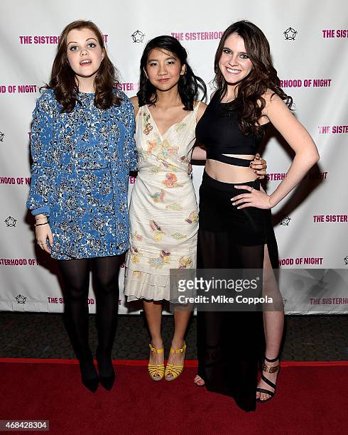 Actresses Georgie Henley, Willa Cuthrell-Tuttleman and Kara Hayward attend "The Sisterhood Of Night" NY Premiere and After Party on April 2, 2015 in...