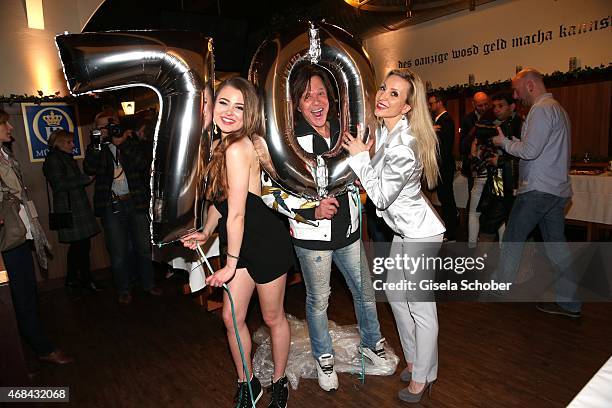 Singer Juergen Drews with his daughter and his wife Ramona Drews during the 'Juergen Drews 70th Birthday Party' at Hofbraeuhaus on April 02, 2015 in...