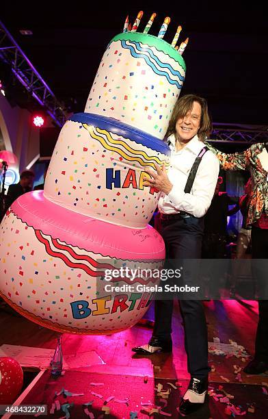 Singer Juergen Drews during Juergen Drews' 70th Birthday Party at Hofbraeuhaus on April 02, 2015 in Berlin, Germany.