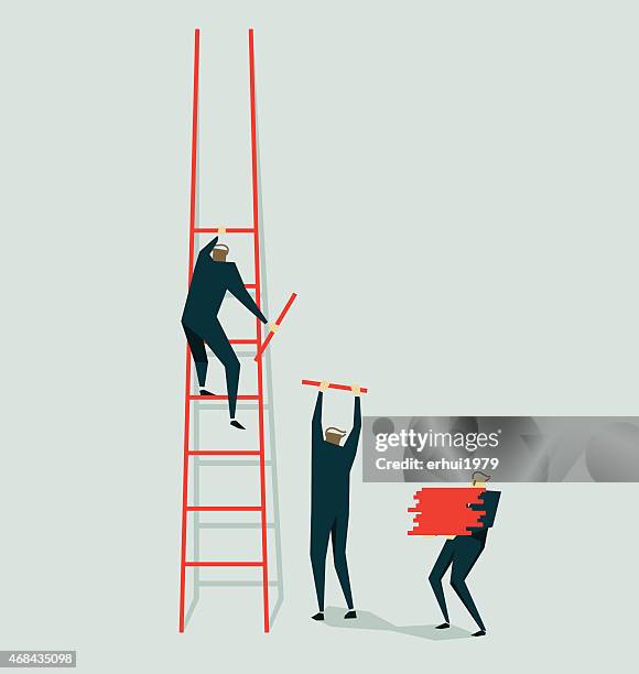 teamwork-abbildung - step ladder stock-grafiken, -clipart, -cartoons und -symbole