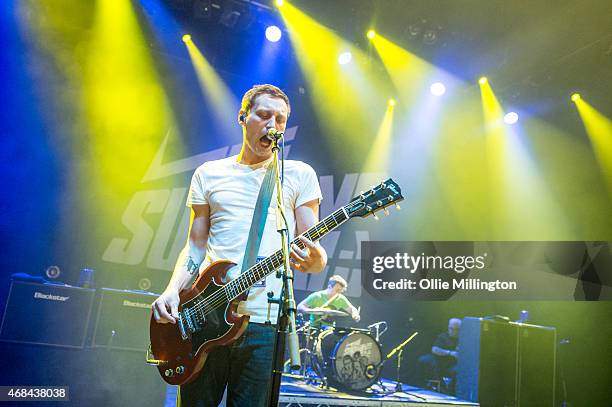 Billy Lunn and Josh Morgan of The Subways perform onstage on the last night of their European 'New Album 2015 Tour' at O2 Shepherd's Bush Empire on...
