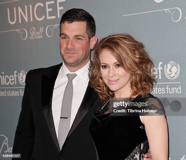 Dave Bugliari and Alyssa Milano attend the 2014 UNICEF ball presented by Baccarat at Regent Beverly Wilshire Hotel on January 14, 2014 in Beverly...