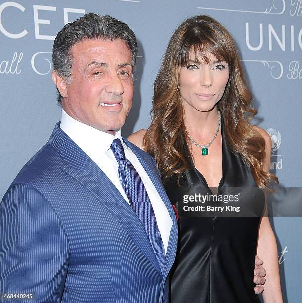 Actor Sylvester Stallone and Jennifer Flavin attend the 2014 UNICEF Ball presented by Baccarat on January 14, 2014 at Regent Beverly Wilshire Hotel...