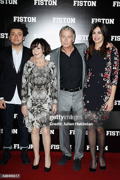 Kev Adams, Daniele Evenou, Franck Dubosc and Helena Noguerra attend 'Fiston' Paris Premiere at Le Grand Rex on February 10, 2014 in Paris, France.