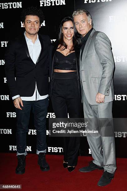 Franck Dubosc , his wife Daniele Dubosc and Kev Adams attend 'Fiston' Paris Premiere at Le Grand Rex on February 10, 2014 in Paris, France.