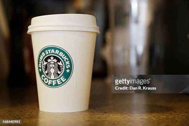 Coffee cup is shown at Dumb Starbucks in the Los Feliz neighborhood on February 10, 2014 in Los Angeles, California. The new shop, which bills itself...