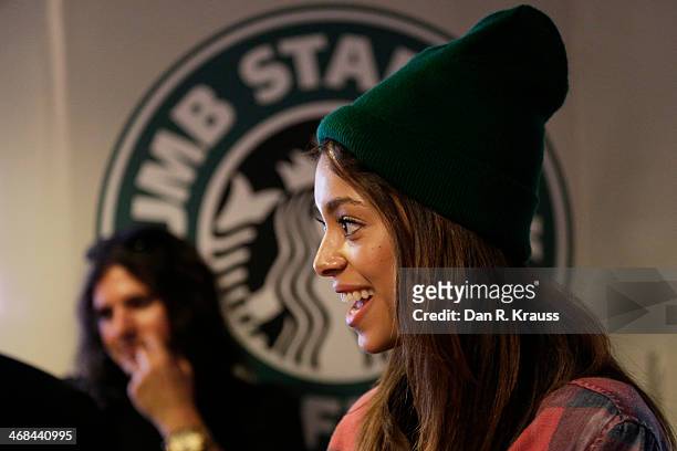 Amber Stevens waits for a free coffee at Dumb Starbucks in the Los Feliz neighborhood on February 10, 2014 in Los Angeles, California. The new shop,...