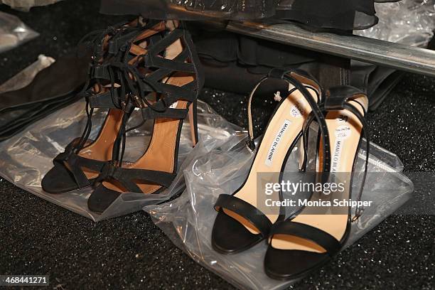 General view backstage at the Reem Acra fashion show during Mercedes-Benz Fashion Week Fall 2014 at The Salon at Lincoln Center on February 10, 2014...