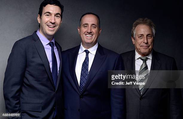 Producers Jonathan Gordon, Richard Suckle and Charles Roven pose for a portrait at the 86th Academy Awards nominee luncheon at The Beverly Hilton...