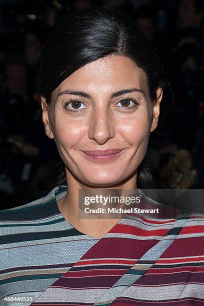 Giovanna Battaglia attends the Thom Browne Women's show during Mercedes-Benz Fashion Week Fall 2014 at Center 548 on February 10, 2014 in New York...