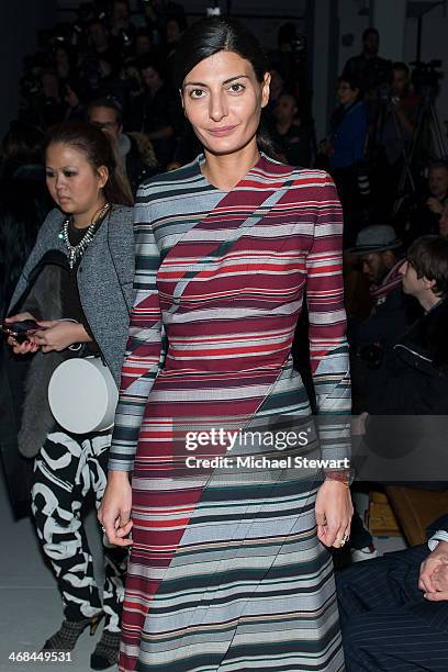 Giovanna Battaglia attends the Thom Browne Women's show during Mercedes-Benz Fashion Week Fall 2014 at Center 548 on February 10, 2014 in New York...