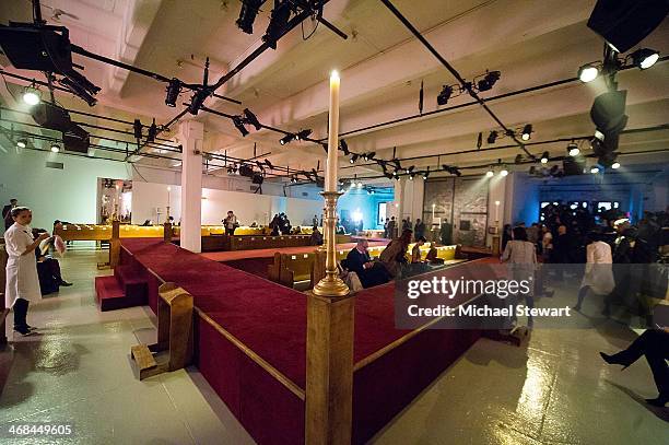 General view of atmosphere at the Thom Browne Women's show during Mercedes-Benz Fashion Week Fall 2014 at Center 548 on February 10, 2014 in New York...