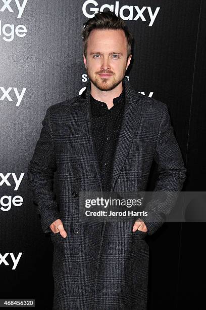 Aaron Paul arrives at Samsung celebrates the launch of Galaxy S 6 and Galaxy S 6 edge at Quixote Studios on April 2, 2015 in Los Angeles, California.