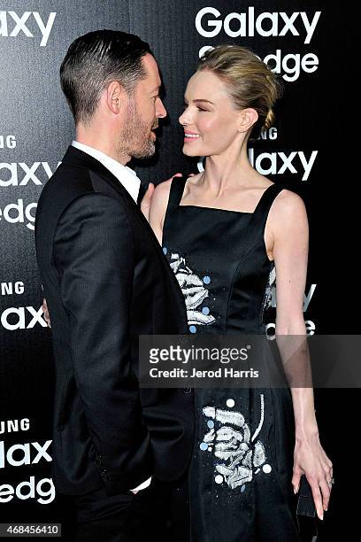 Michael Polish and Kate Bosworth arrive at Samsung celebrates the launch of Galaxy S 6 and Galaxy S 6 edge at Quixote Studios on April 2, 2015 in Los...