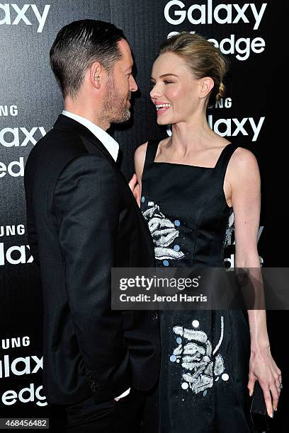 Michael Polish and Kate Bosworth arrive at Samsung celebrates the launch of Galaxy S 6 and Galaxy S 6 edge at Quixote Studios on April 2, 2015 in Los...