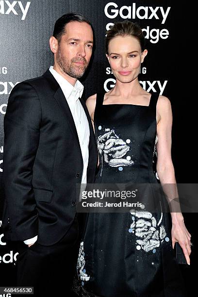 Michael Polish and Kate Bosworth arrive at Samsung celebrates the launch of Galaxy S 6 and Galaxy S 6 edge at Quixote Studios on April 2, 2015 in Los...