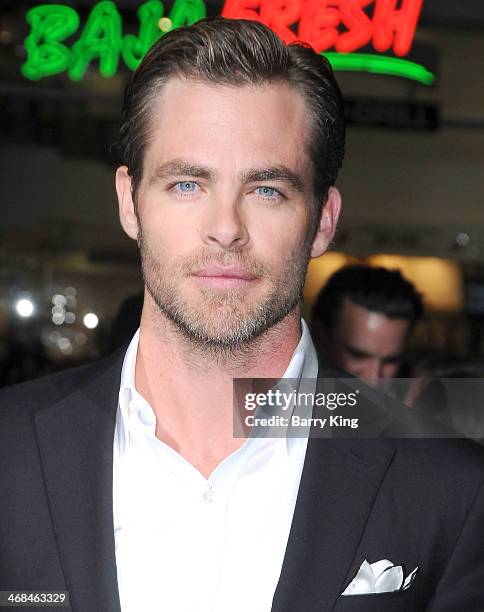 Actor Chris Pine arrives at the Los Angeles Premiere 'Jack Ryan: Shadow Recruit" on January 15, 2014 at TCL Chinese Theatre in Hollywood, California.