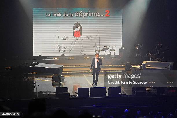 Raphael Mezrahi speaks onstage during the La Nuit De La Deprime 2 at L'Olympia on February 10, 2014 in Paris, France.