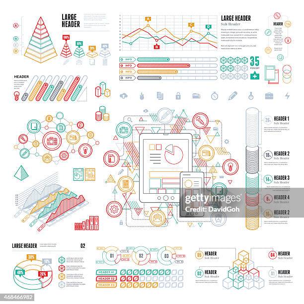 infographic ui line elements in many colors - ecological pyramid stock illustrations