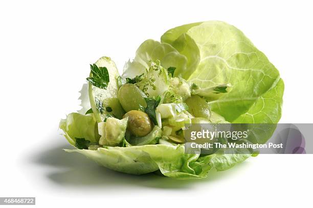 Washington Post Studio DATE: 5/04/05 PHOTO: Julia Ewan/TWP CAPTION: A pale green salad of avocados, green apple slices, grapes, celery, cucumbers,...