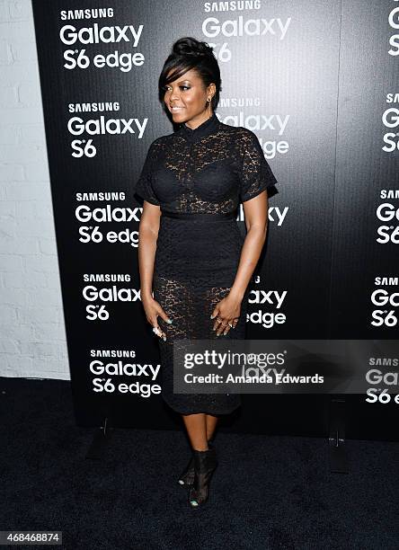 Actress Taraji P. Henson arrives at the launch of Samsung's Galaxy S 6 and Galaxy S 6 Edge at Quixote Studios on April 2, 2015 in Los Angeles,...