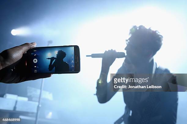 Musician David Macklovitch of Chromeo performs during the Samsung Galaxy S 6 edge launch on April 2, 2015 in Los Angeles, California.