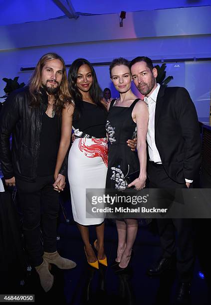 Artist Marco Perego, actresses Zoe Saldana, Kate Bosworth and filmmaker Michael Polish attend the Samsung Galaxy S 6 edge launch on April 2, 2015 in...