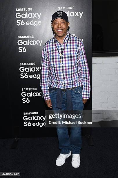 Producer Russell Simmons attends the Samsung Galaxy S 6 edge launch on April 2, 2015 in Los Angeles, California.