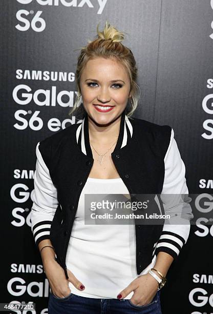 Actress Emily Osment attends the Samsung Galaxy S 6 edge launch on April 2, 2015 in Los Angeles, California.