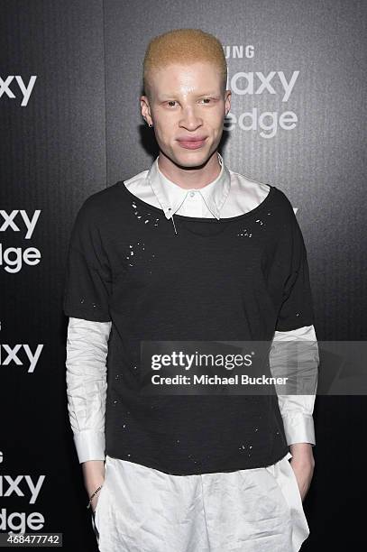 Model Shaun Ross attends the Samsung Galaxy S 6 edge launch on April 2, 2015 in Los Angeles, California.