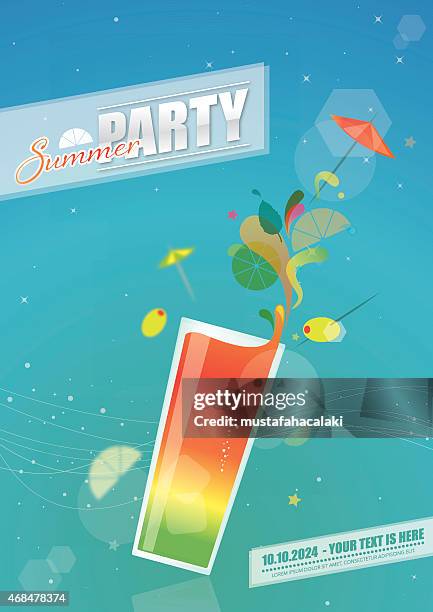 summer party poster with coctail glass - mojito stock illustrations