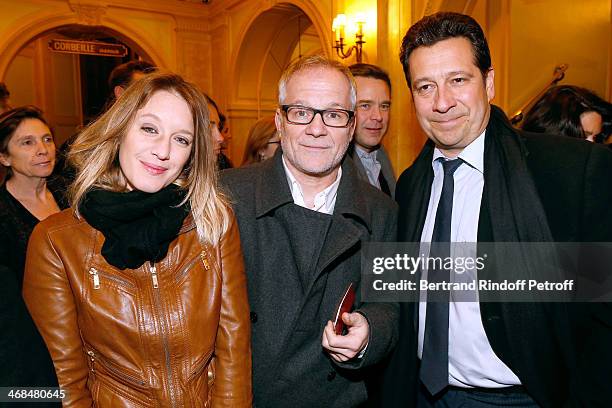 Actress Ludivine Sagnier, General Delegate of the Cannes Film Festival Thierry Fremaux and humorist Laurent Gerra attend 'La Porte a Cote' : Theater...