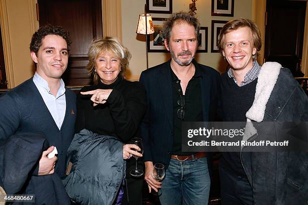 Director Daniele Thompson and her son Christopher Thompson standing between actors from 'La revue de presse de Catherien et Liliane', Alex Lutz and...