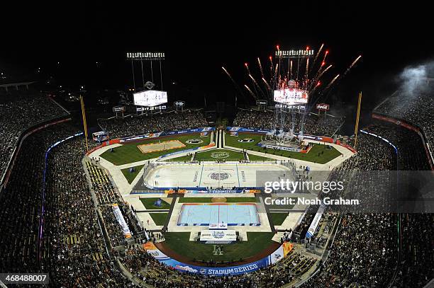 An overall view prior to the game between the Anaheim Ducks and the Los Angeles Kings during the 2014 Coors Light NHL Stadium Series at Dodger...