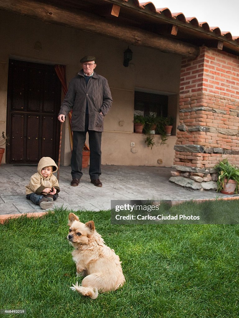 Great-grandfather, great-grandson and dog