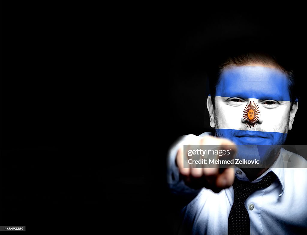 Soccer fan with flag face