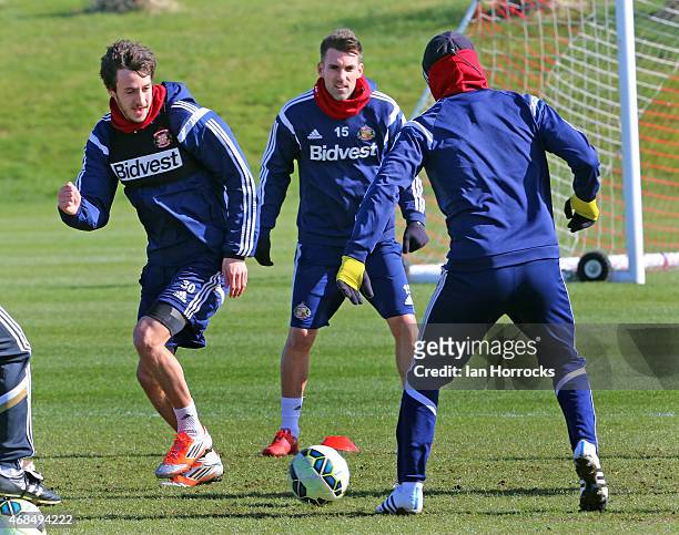Will Buckley during a Sunderland training session at the Academy of Light on April 03, 2015 in Sunderland, England.