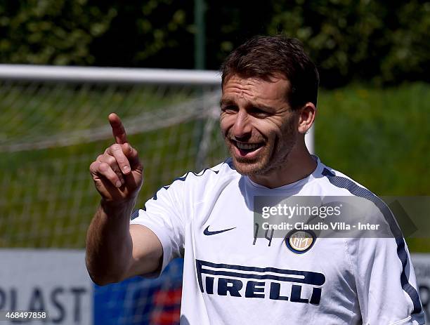 Hugo Campagnaro during FC Internazionale training session at the club's training ground at Appiano Gentile on April 03, 2015 in Como, Italy.