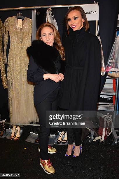 Reem Acra and Giuliana Rancic backstage at the Reem Acra fashion show during Mercedes-Benz Fashion Week Fall 2014 at The Salon at Lincoln Center on...