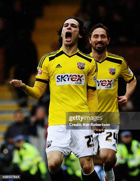 Jota of Brentford celebrates scoring his sides fourth goal during the Sky Bet Championship match between Fulham and Brentford at Craven Cottage on...