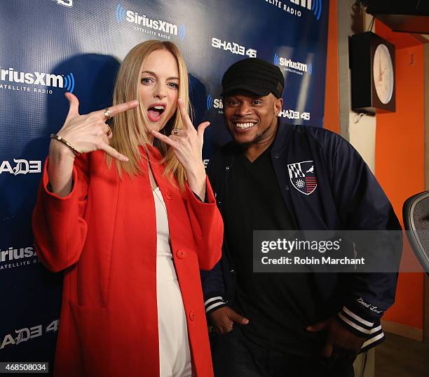 Heather Graham visits 'Sway in the Morning' with Sway Calloway on Eminem's Shade 45 at SiriusXM Studios on April 3, 2015 in New York City.