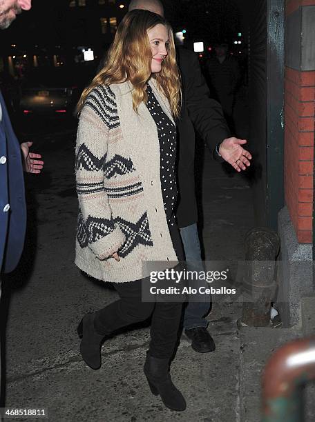 Drew Barrymore is seen arriving at Barnes and Noble in Union Square on February 10, 2014 in New York City.