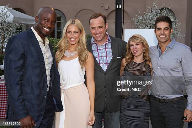 NBCUniversal Summer Press Day, April 2015 -- Cocktail Reception -- Pictured: Akbar Gbajabiamila, Kristine Leahy, Matt Iseman, "American Ninja...